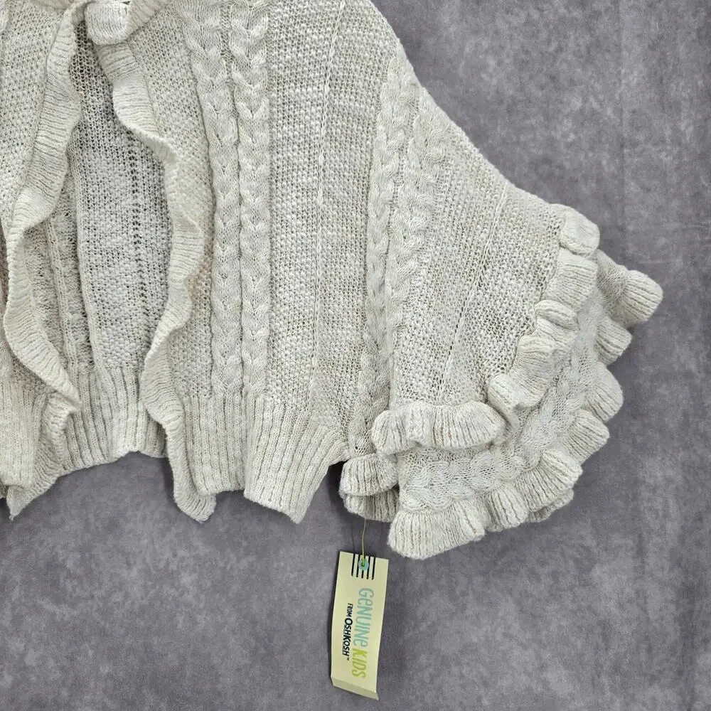 Oshkosh B'Gosh Vintage Knit White Ruffle Poncho Cape Sweater Girls Toddle‎ 3T